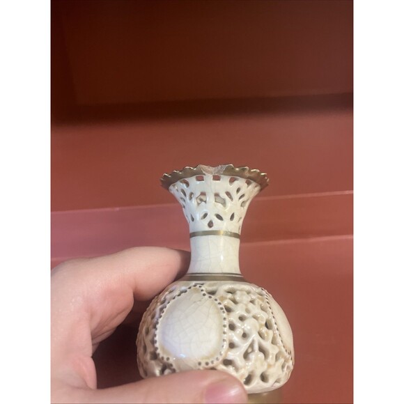 ZSOLNAY Reticulated Bud Vase Hungarian 3.5” Tall READ - Picture 2 of 7